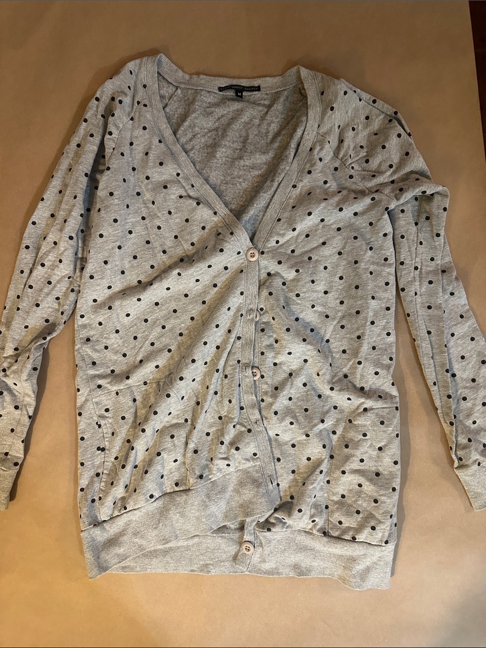 Truly Madly Deeply Heather Gray Cardigan with Black Polka Dots
